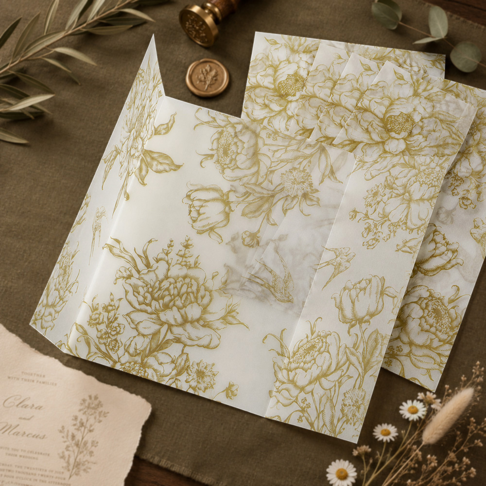 Wedding Envelopes - 20/50 adet Tek Renkli Çiçeklerle Sarılmış