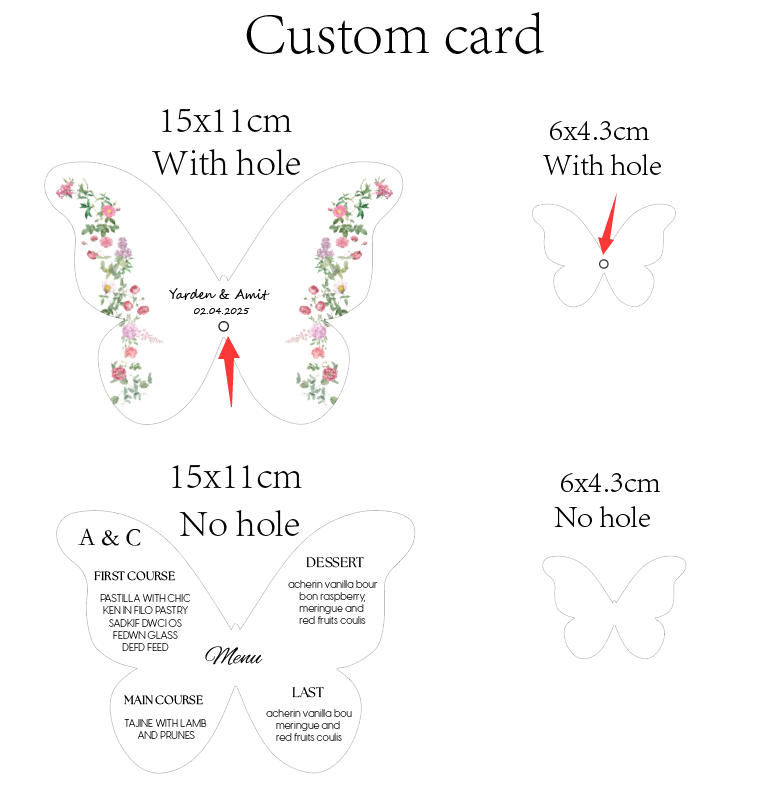 Özel Zarif Kelebek Menü Düğün  - Wedding Supply Business incelemesi ve fiyatı