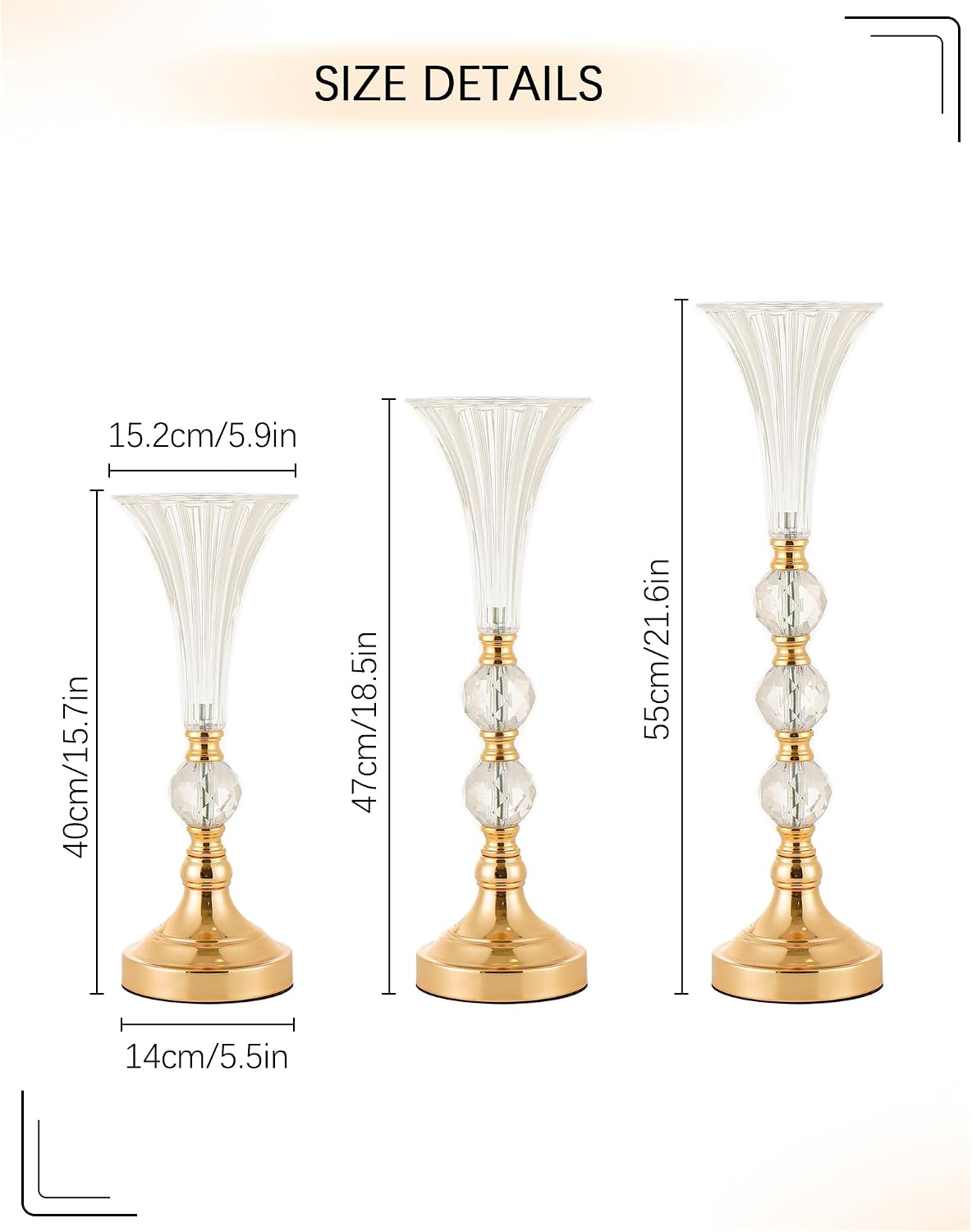 3'lü Set Altın Akrilik Trompet - Centerpiece Vase Tall incelemesi ve fiyatı