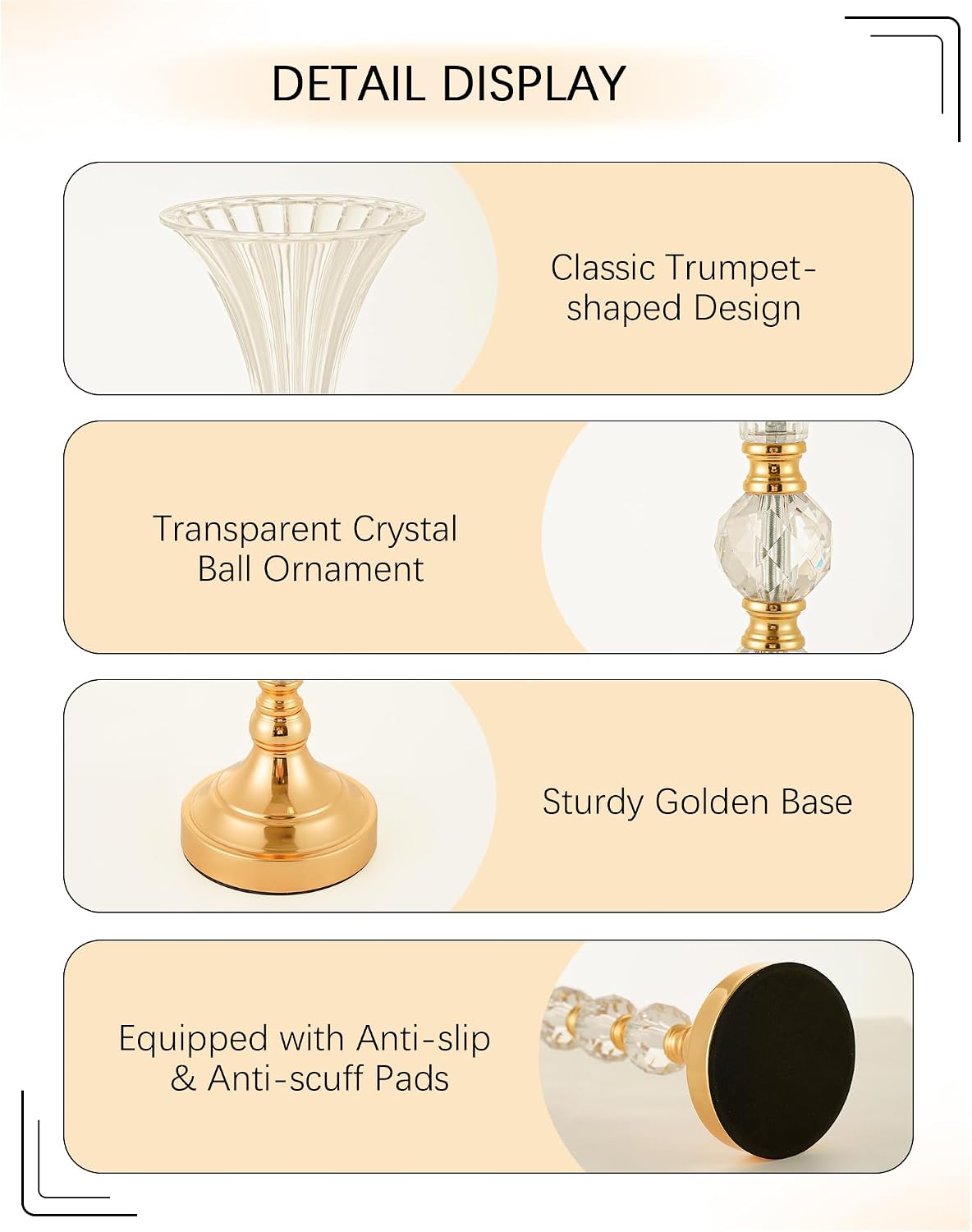 3'lü Set Altın Akrilik Trompet - Centerpiece Vase Tall incelemesi ve fiyatı